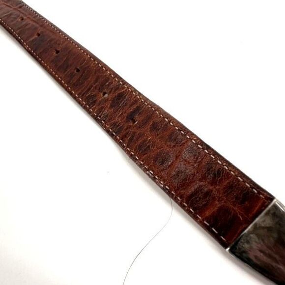 Vintage MCM Women's Crocodile Embossed Leather Silver Buckle Waist Belt Brown - Picture 5 of 16